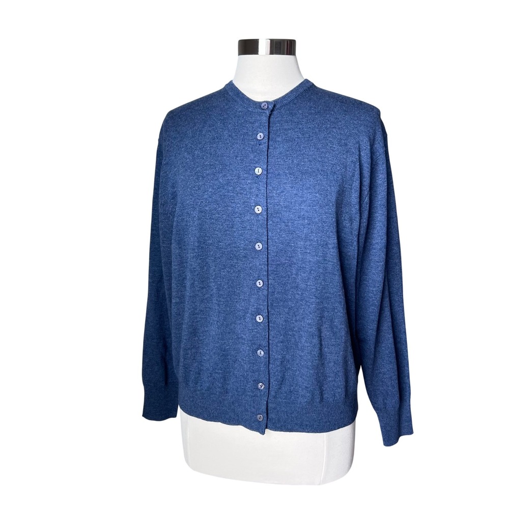Munrospun Extrafine Merino Wool Crew Neck Cardigan Light Denim Blue Size 46 NWT